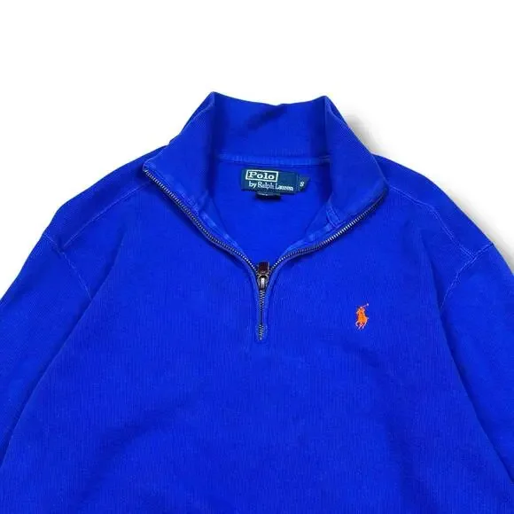 VTG Polo Ralph Lauren Sweatshirt Men’s Sz S Blue 1/4 Zip Pony USA Island Made - Picture 2 of 9